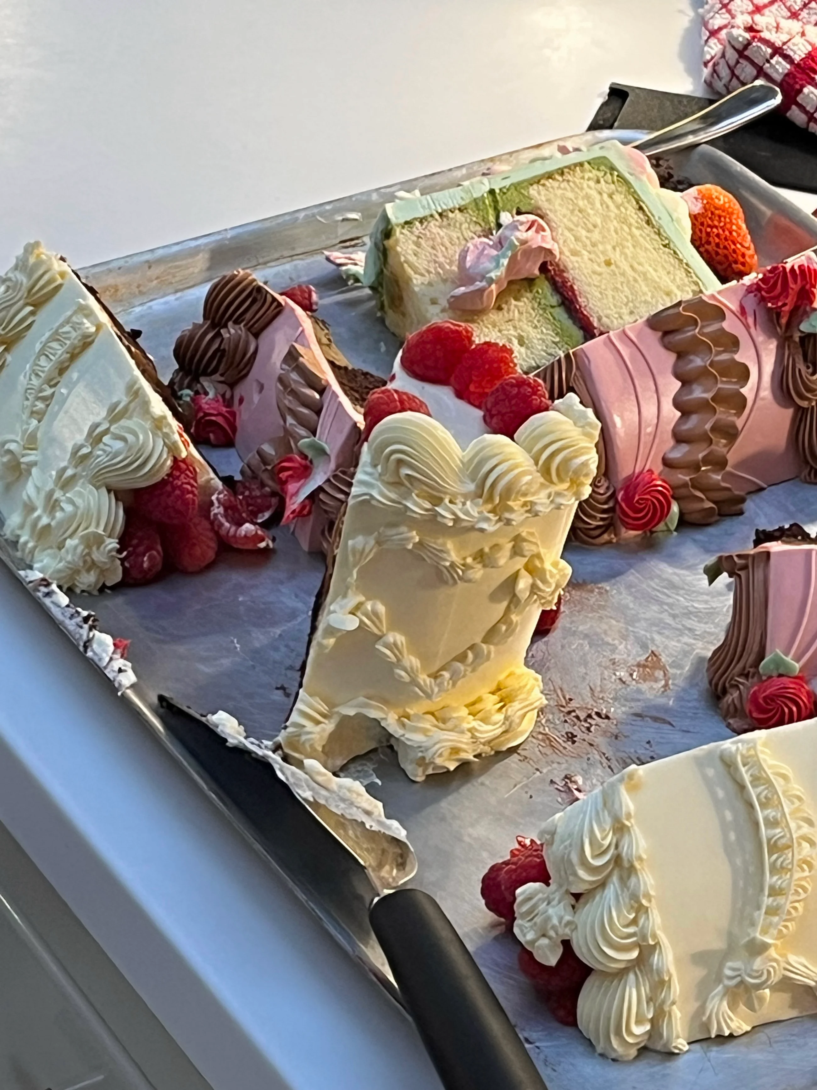 Tray of colourful cake slices ready for tasting