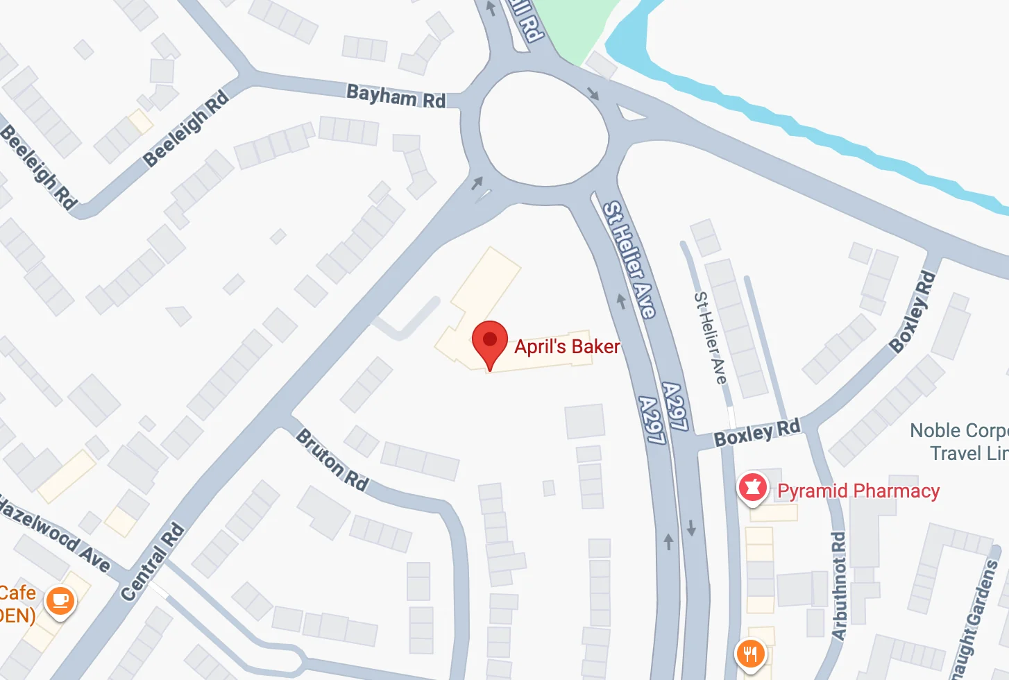Map showing April's Baker's cake studio at The Grange, Central Road, Morden, London